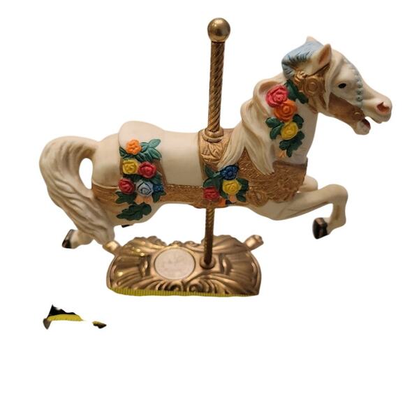 Vintage Tobin Faley Horse Carousel Figurine Cream Gold Signed Collectible - Picture 1 of 14